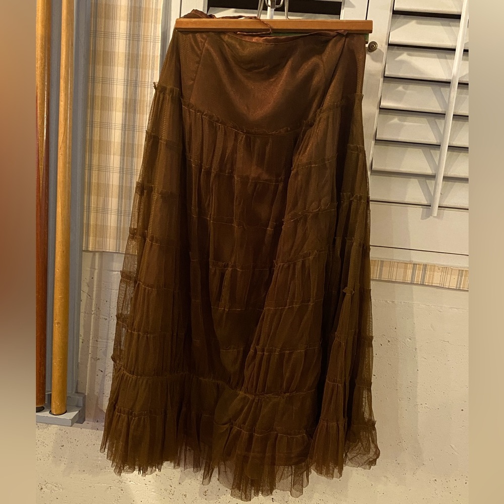 SOLD Brown Boho layered hem frills skirt